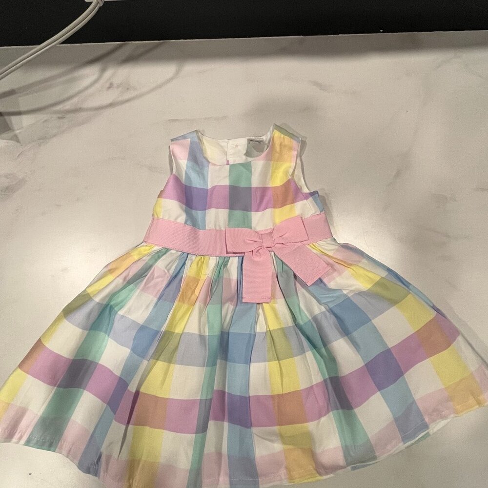 Carter's Poplin Dress Baby Girls 6M Multi Pastel Plaid Ruffle Bow Back Button